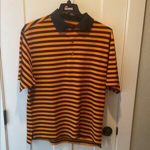 Men's FootJot Orange and Navy Striped Polo Shirt